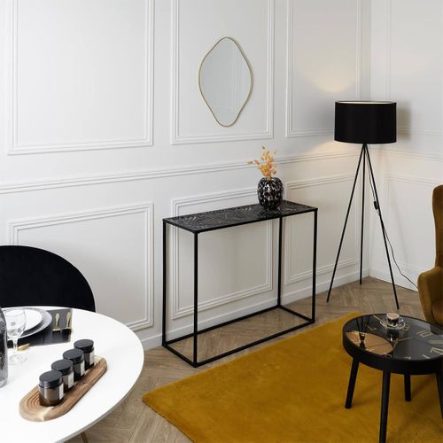 Console En Métal Noir Plateau Motifs Feuilles - Vania