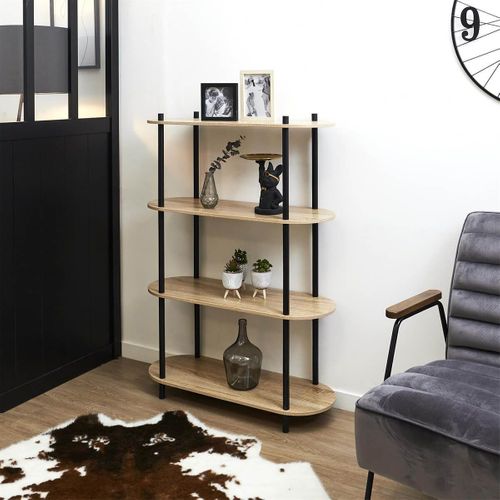 Etagère 4 Tablettes Ovales Aspect Bois Pieds Noirs - Entas