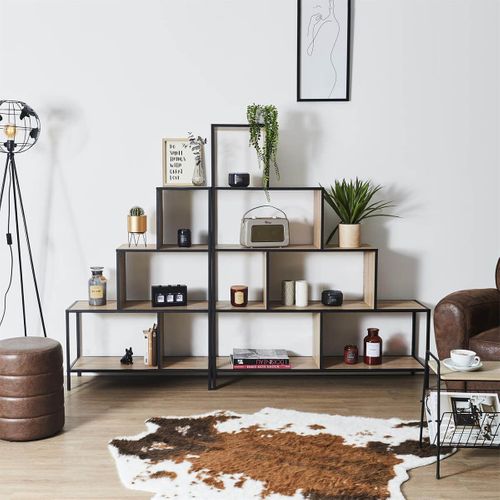 Etagère Escalier 4 Niveaux Aspect Bois Et Métal Noir - Endis