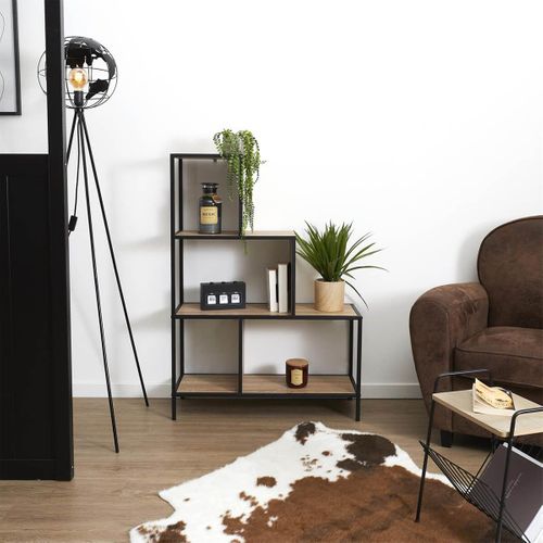 Etagère Escalier 4 Niveaux Aspect Bois Et Métal Noir - Endis