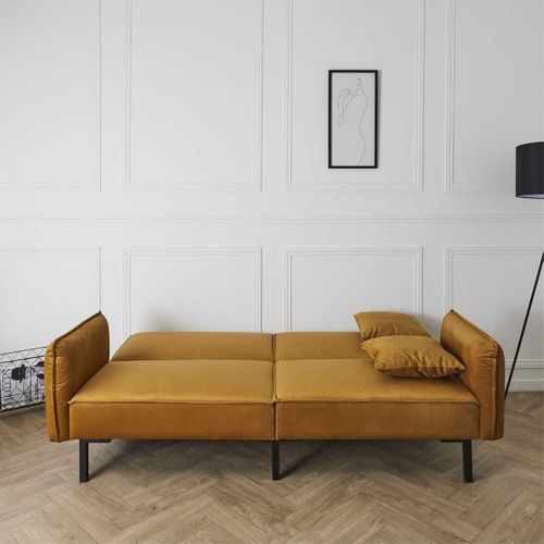 Canapé Convertible Bois D'eucalyptus Velours Ocre - Konae