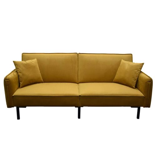 Canapé Convertible Bois D'eucalyptus Velours Ocre - Konae