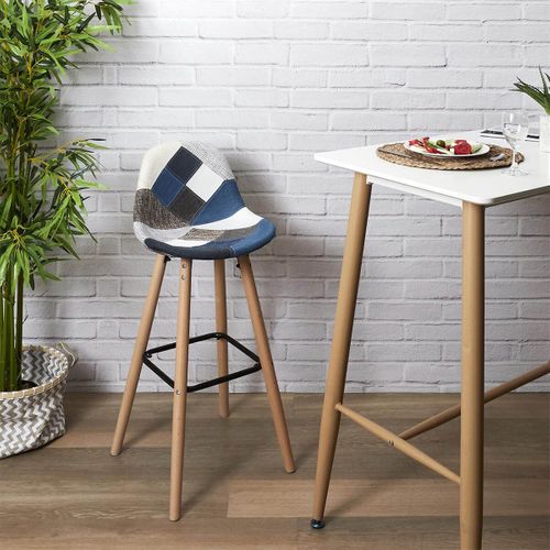 Lot De 2 Tabourets Patchwork Bleu Et Gris - Damas