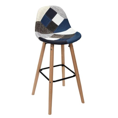 Lot De 2 Tabourets Patchwork Bleu Et Gris - Damas