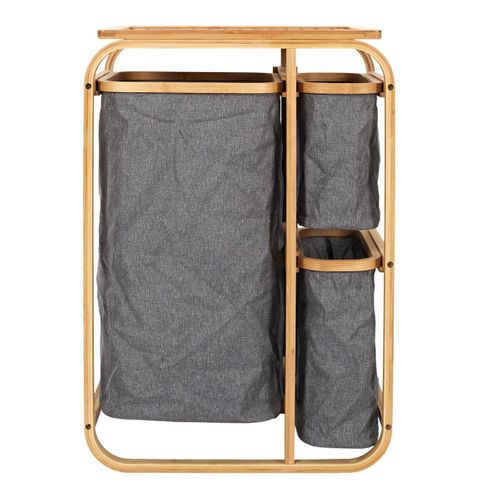 Lazen - Rangement À 3 Panières En Bambou Et Tissu Gris
