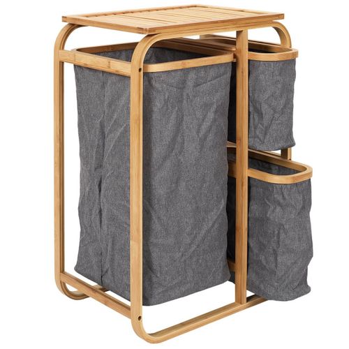 Lazen - Rangement À 3 Panières En Bambou Et Tissu Gris