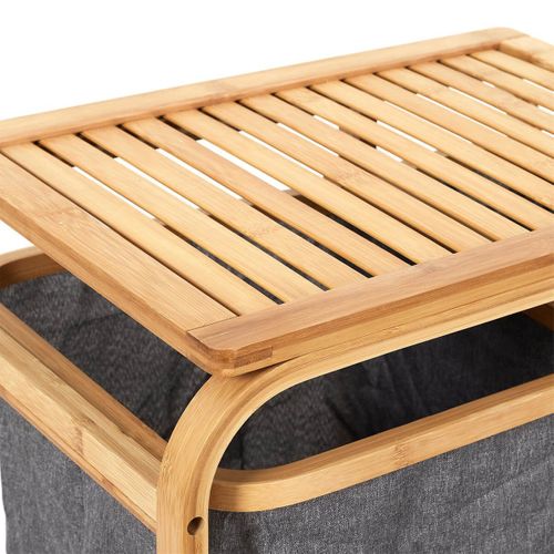 Lazen - Rangement À 3 Panières En Bambou Et Tissu Gris