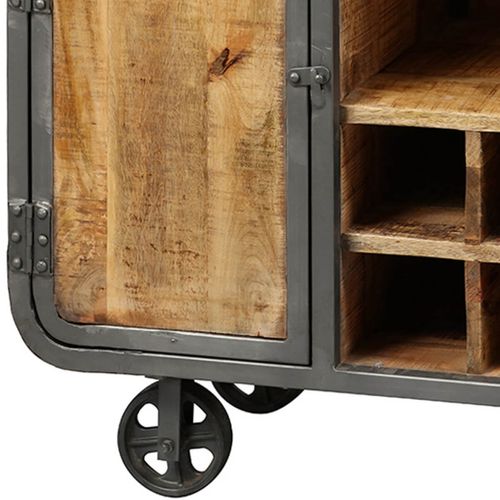 Meuble Bar Multi-rangements Acier Et Bois Massif - Edwin