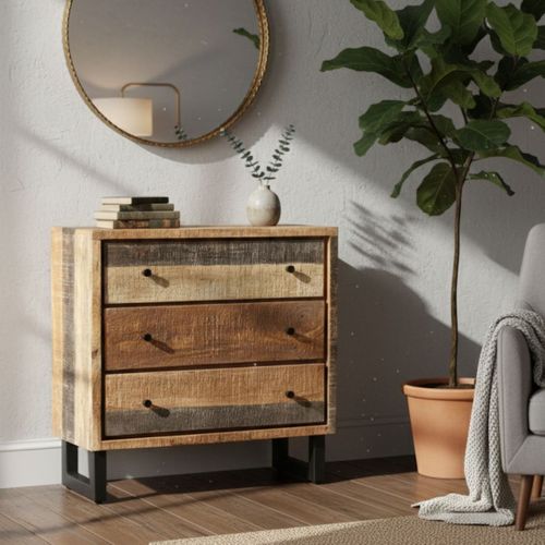 Commode 3 Tiroirs Acier Et Bois Massif - Odilon