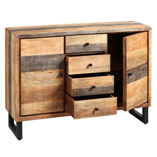 Buffet 2 Portes 4 Tiroirs Acier Et Bois Massif - Odilon