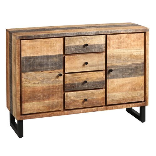 Buffet 2 Portes 4 Tiroirs Acier Et Bois Massif - Odilon