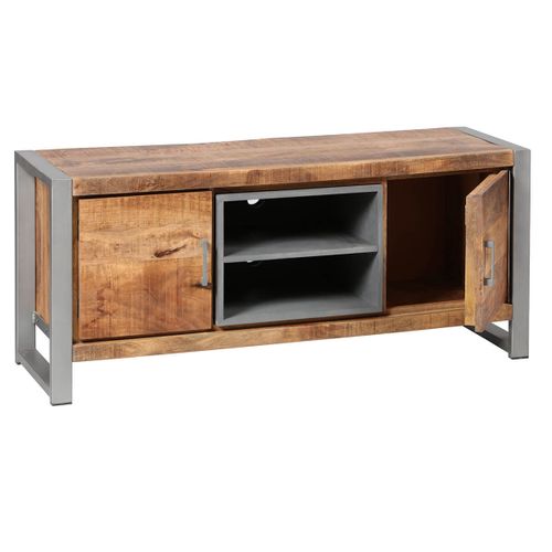 Meuble TV 2 Portes Bois Et Acier Patiné - Palissa