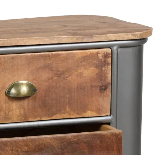 Palisso - Commode 3 Tiroirs Bois Et Acier Patiné