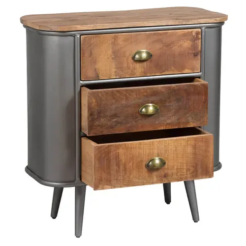 Palisso - Commode 3 Tiroirs Bois Et Acier Patiné