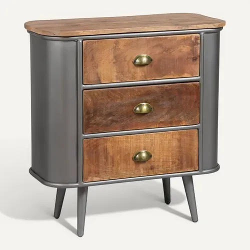 Palisso - Commode 3 Tiroirs Bois Et Acier Patiné