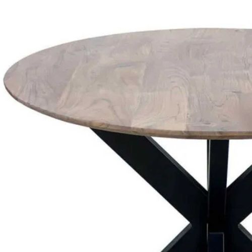 Myriam - Table De Repas Ronde Bois Et Acier Noir Mat