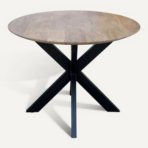 Myriam - Table De Repas Ronde Bois Et Acier Noir Mat