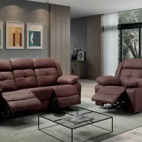 Fabares - Canapé 3 Places + Fauteuil Relax Electrique Chocolat