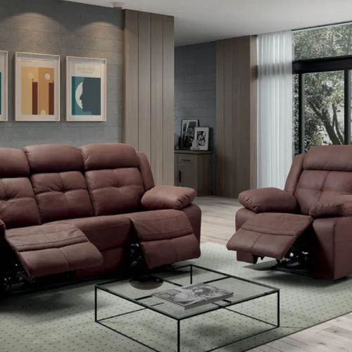 Fabares - Canapé 3 Places + Fauteuil Relax Electrique Chocolat