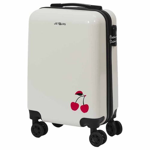 Valise Cabine Blanche Avec Une Cerise 28l Rigide En Polycarbonate Avec Roues Pivotantes 360° Et Cad