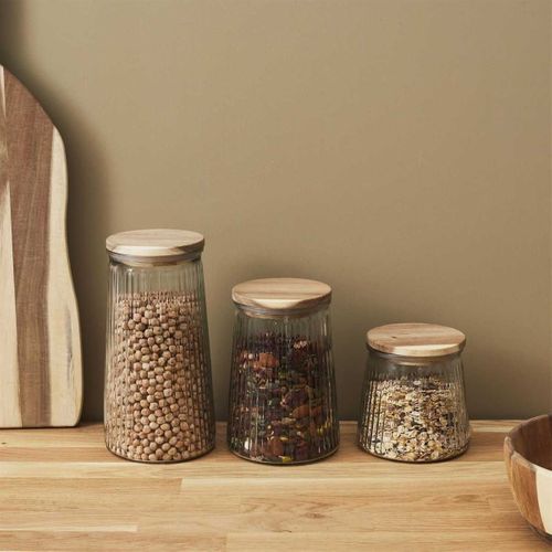 Bocal En Verre 65cl Avec Bouchon Acacia - Jeton