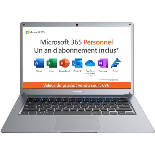 Portable 14" Fin Et Léger - Intel Celeron N4020, 4 Go, 128 Go Ssd, Gris