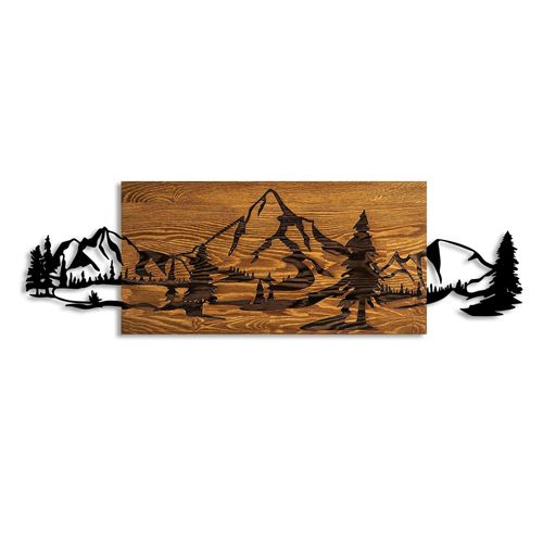 Décoration Murale En Métal Et Bois – Paysage De Montagne