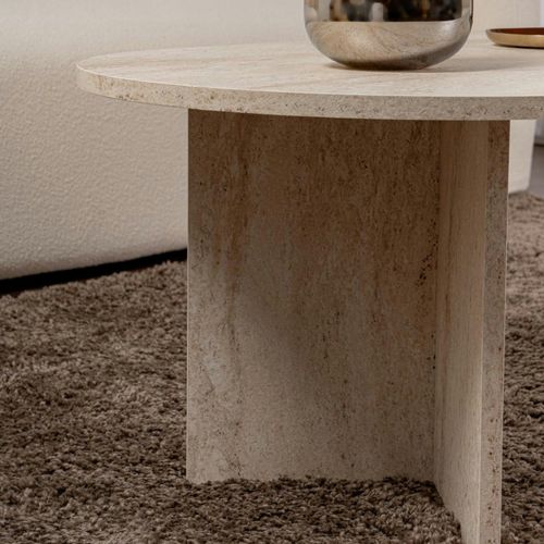 Table Basse Ovale Effet Travertin - Pieds En V Marfa