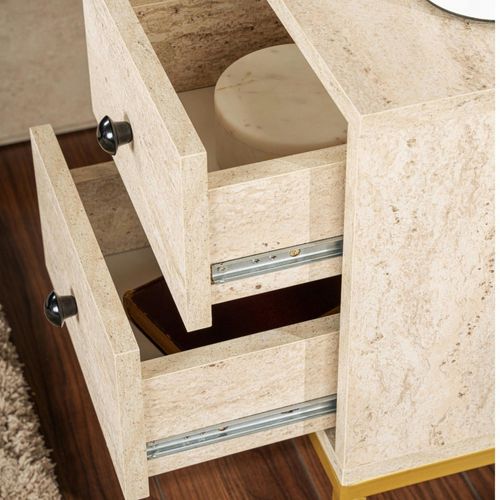 Table De Nuit 2 Tiroirs, 1 Niche - Effet Travertin Jena