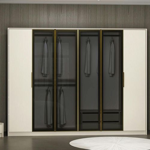 Armoire Dressing Blanc 4 Portes Verre H 210 Cm Byron