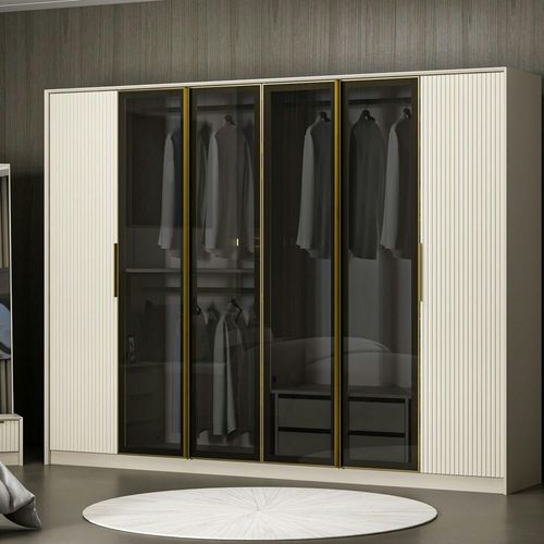 Armoire Dressing Blanc 4 Portes Verre H 210 Cm Byron