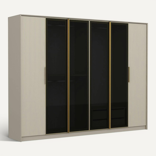 Armoire Dressing Blanc 4 Portes Verre H 210 Cm Byron