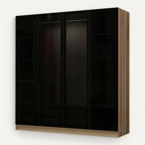 Armoire Penderie Design Effet Bois 4 Portes Verre H 210 Cm Byron