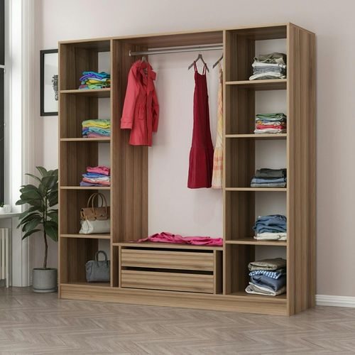 Armoire Penderie Design Effet Bois 4 Portes Verre H 210 Cm Byron