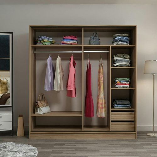 Armoire Penderie Chambre, 1 Porte Grise et Miroir H 210 Cm Byron