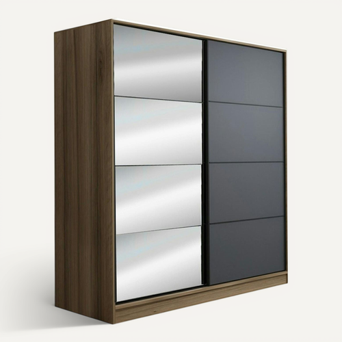 Armoire Penderie Chambre, 1 Porte Grise et Miroir H 210 Cm Byron