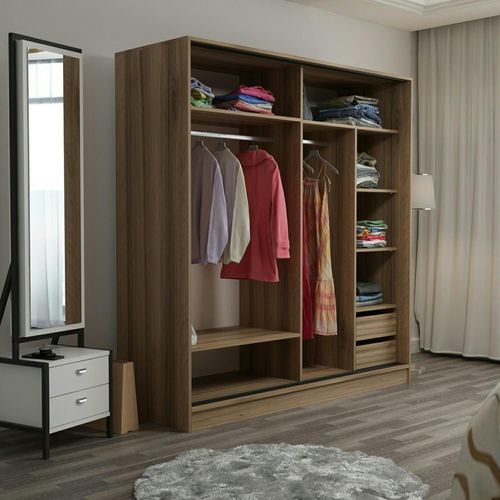 Armoire Penderie Chambre, 1 Porte Grise et Miroir H 210 Cm Byron