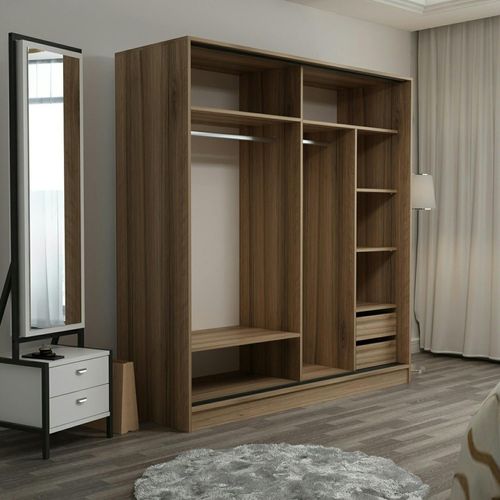 Armoire Portes Coulissantes Effet Bois, 1 Face Grise Byron
