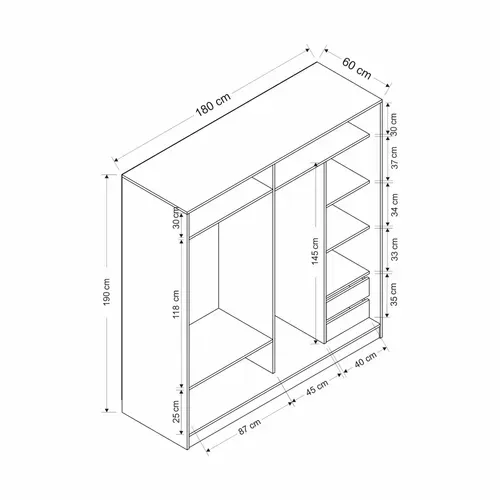 Armoire Portes Coulissantes Effet Bois, 1 Face Grise Byron