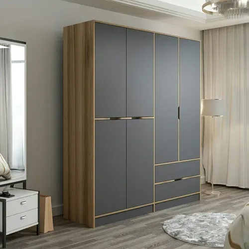 Armoire Penderie Moderne - 6 Portes Grises L.185 Cm Byron