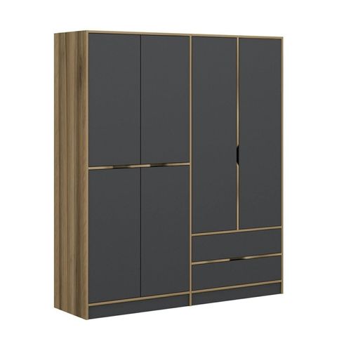 Armoire Penderie Moderne - 6 Portes Grises L.185 Cm Byron