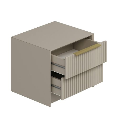 Table De Chevet Taupe 2 Tiroirs Rainurés, Style Moderne Byron