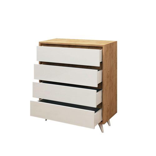 Commode Moderne Effet Chêne 4 Tiroirs Blancs Byron