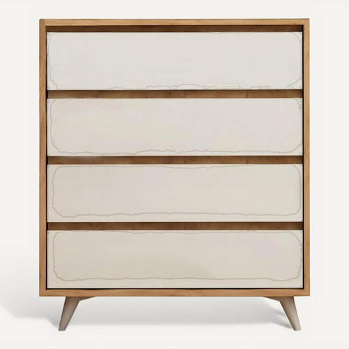Commode Moderne Effet Chêne 4 Tiroirs Blancs Byron