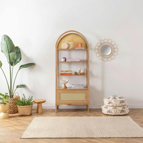Bibliothèque Cannage et Effet Bois Ovale 4 étagères Tandi