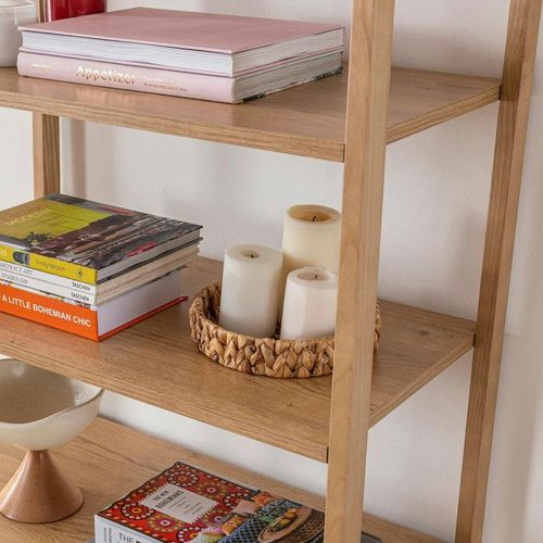 Bibliothèque Cannage et Effet Bois Ovale 4 étagères Tandi