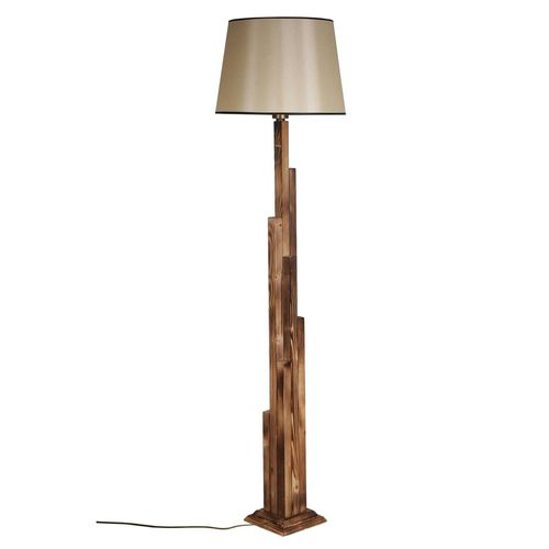 Lampadaire Salon En Bois Sculpté Abat-jour Beige Anzio