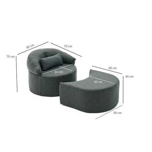 Fauteuil Méridienne Anthracite, Pouf Demi-lune Patna