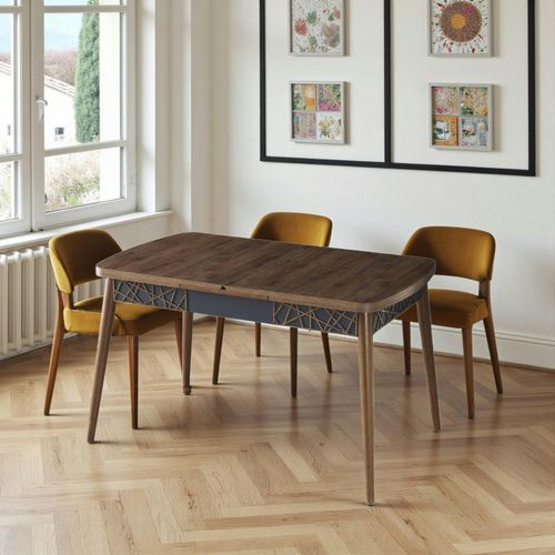 Table Extensible Effet Noyer, Décor Baguettes 132-170 Cm Lunor