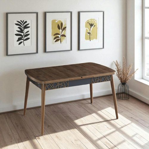 Table Extensible Effet Noyer, Décor Baguettes 132-170 Cm Lunor